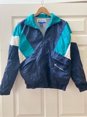 Vintage Champion Windbreaker Jacket Blue Small